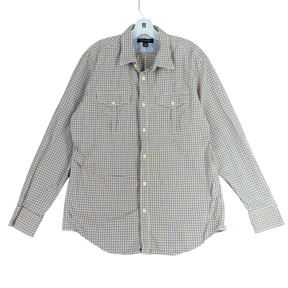 Banana Republic Shirt Mens Large Orange Check Soft Wash Oxford Business Casual